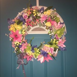 Colorful spring wreath- lots of floral accents